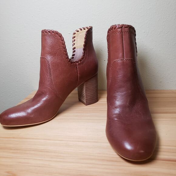 Lucky Brand Women\'s 7.5 Sivya Block Heel Ankle Bootie Rust Brown‎ Woven Western main image 5